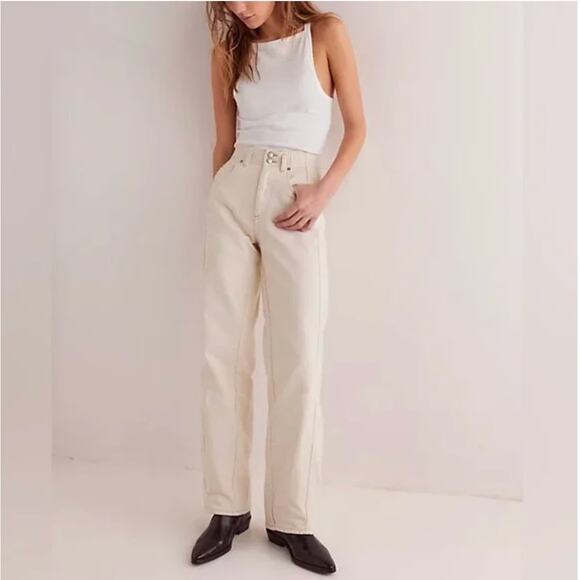 We The Free Denim - We The Free Aster Straight Jeans White Size 28 NWT High Rise Relaxed Rigid Denim